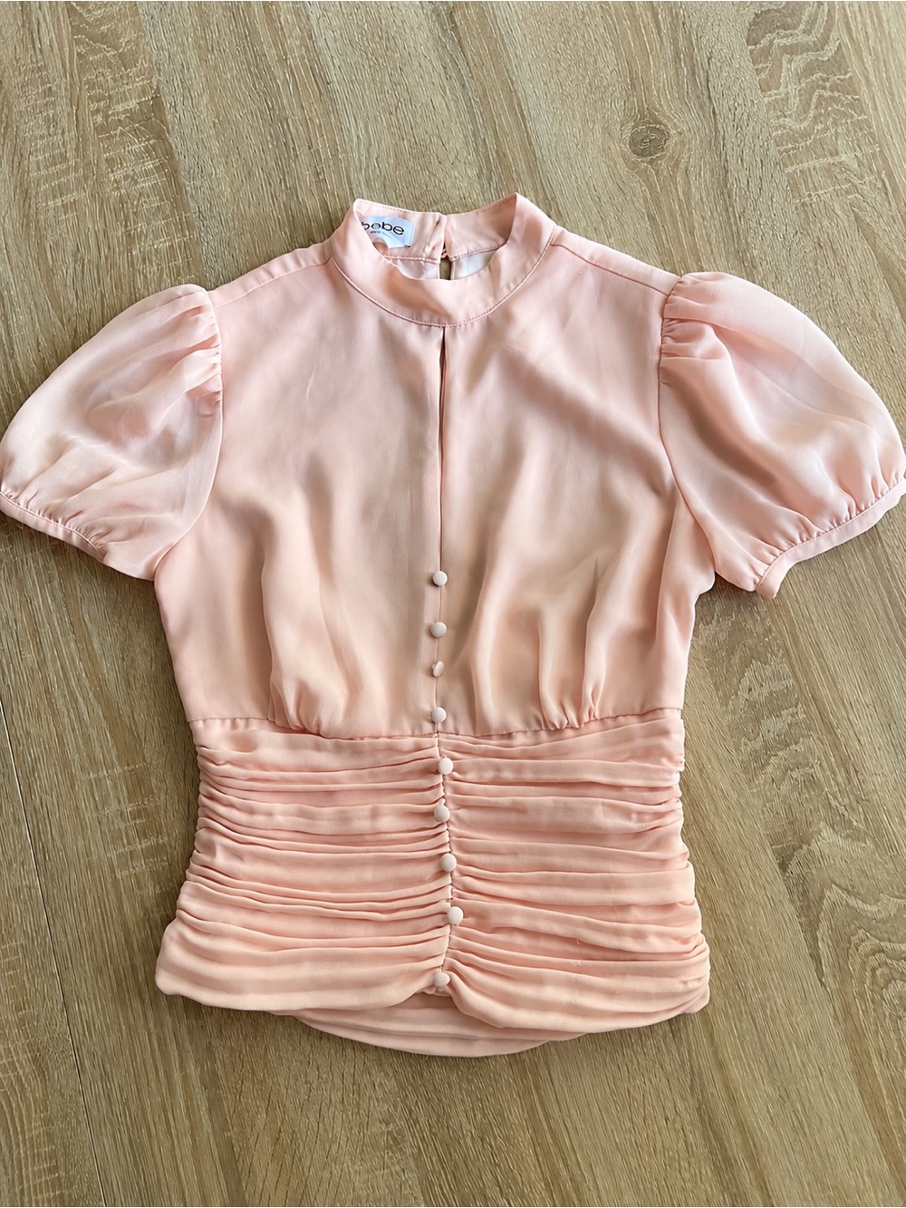 Bebe Pale Blush Chiffon Style Puff Sleeve Blouse Y2K XS